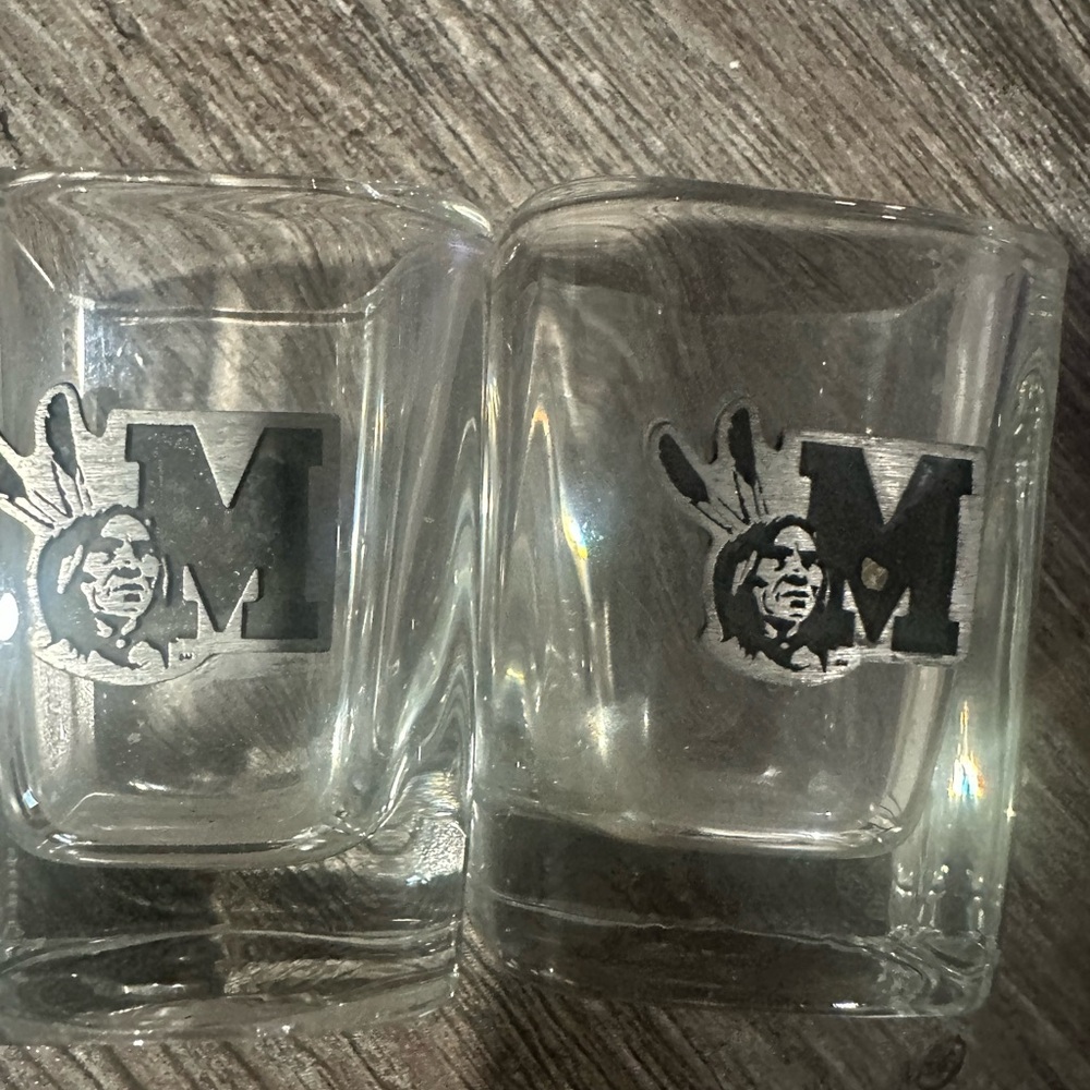 Set of 2 Clear Glass Square Shot Glasses with Black Logo